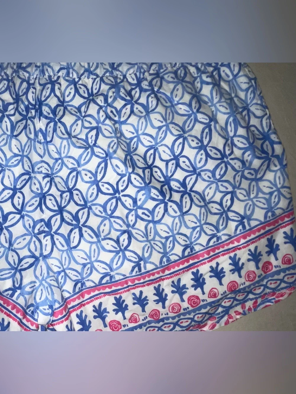 Vineyard Vines Blue Printed High Waist Shorts with Pink Tassels